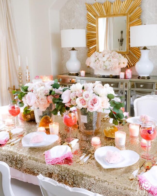 Chic Gold and Pink Dining Arrangement