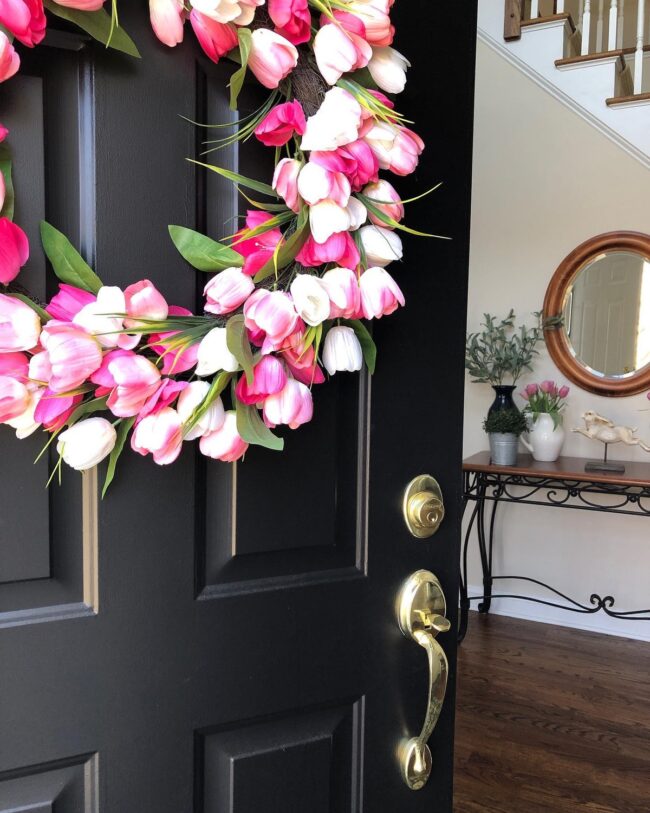 Striking Tulip Wreath for Black Door