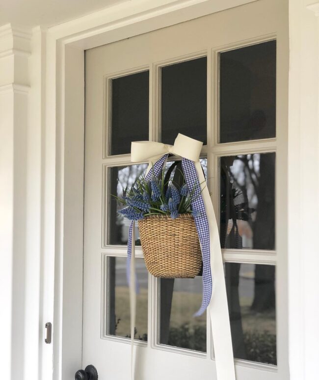 Blue Hyacinth Basket with Ribbon Detail