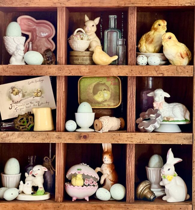 Charming Easter Display with Figurines and Decor