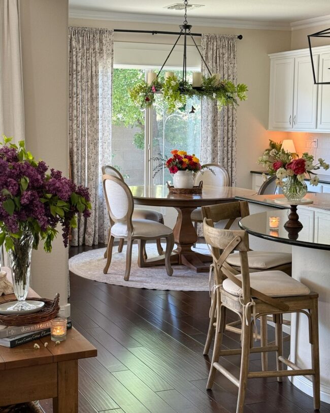 Charming Country Dining Space with Flowers