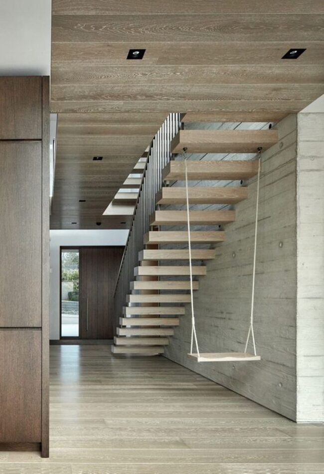 Floating Steps with Wood and Metal Detailing