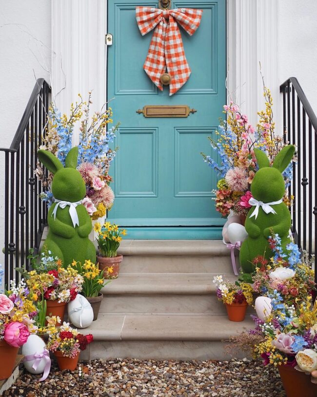 Colorful Easter Blooms on Staircase