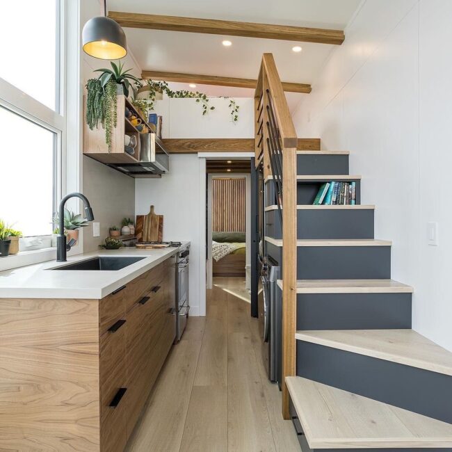 Stylish Staircase with Compact Kitchen